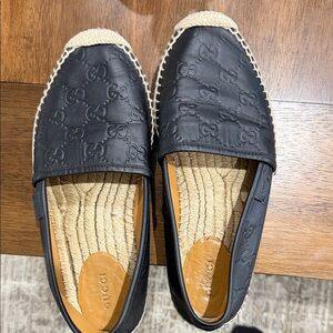 Gucci Black Leather Espadrille Slip-Ons